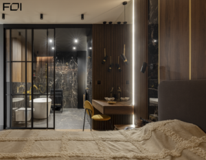 Zabudowa meblowa z toaletką i oświetleniem LED – wykończenie mieszkania pod klucz